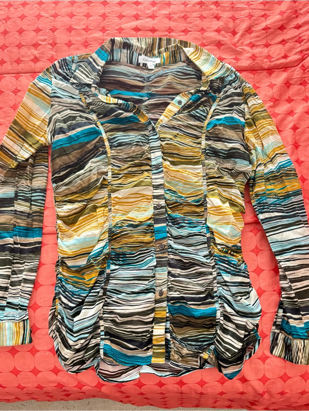 Calvin Klein Multi-Color Striped Button Front Top